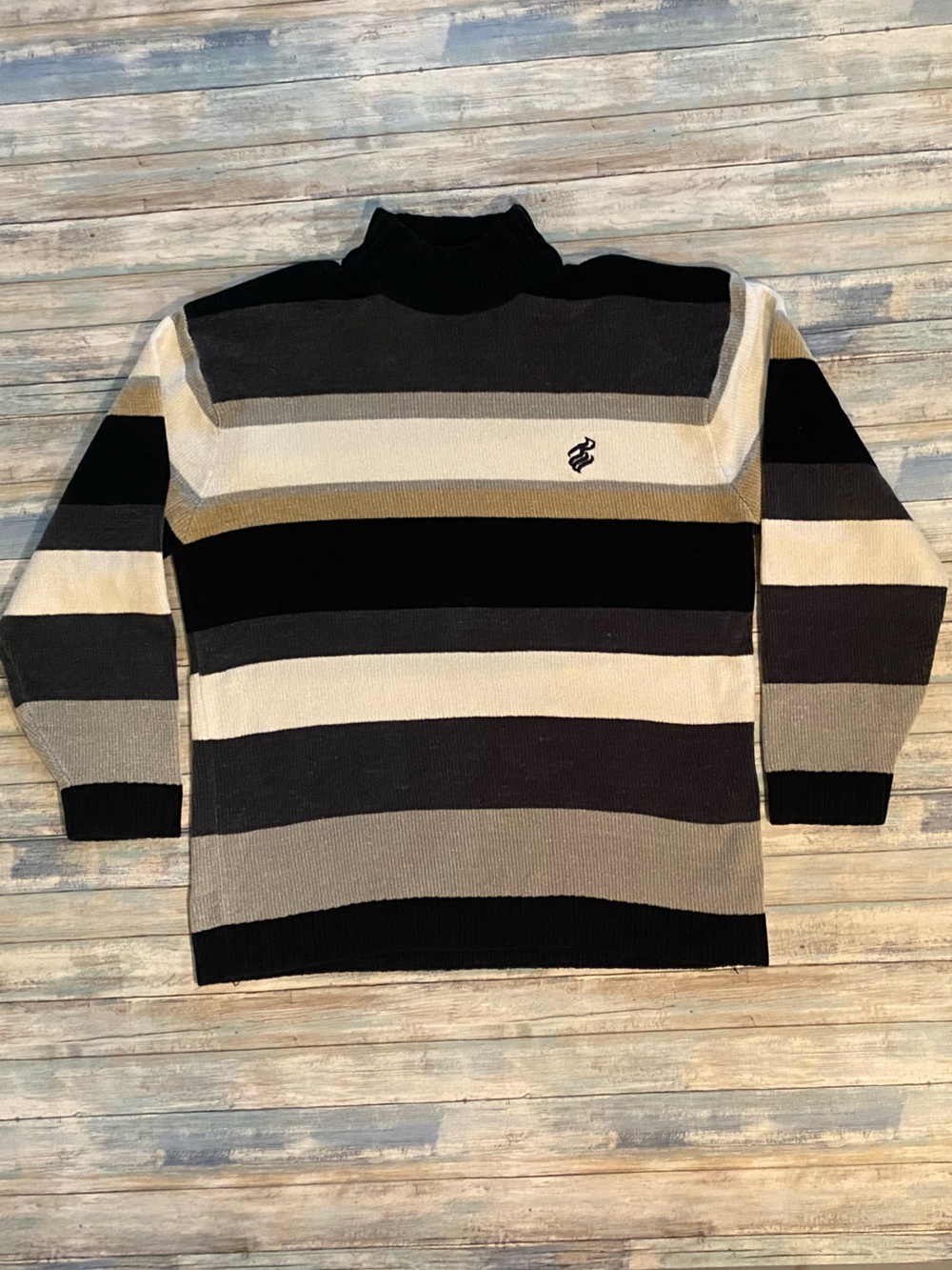 Rocawear Men’s XXL Striped Mock Neck Sweater Y2K Oversized Streetwear
